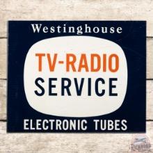 Westinghouse TV Radio Service Electronic Tubes Double Sided Tin Flange Sign