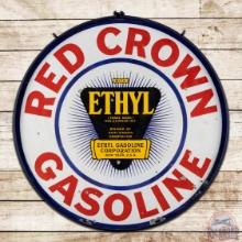 Red Crown Ethyl Gasoline 30" Double Sided Porcelain Sign w/ Ring