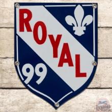 Scarce Royal 99 Gasoline Die Cut Single Sided Porcelain Pump Plate Sign