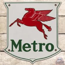 Superb Metro Mobil Gasoline SS Porcelain Pump Plate Sign w/ Pegasus