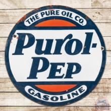 Purol-Pep "The Pure Oil Company" Gasoline 25" Double Sided Porcelain Sign