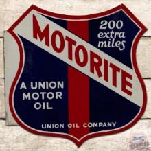 Motorite Union Oil Company Die Cut Double Sided Porcelain Flange Sign