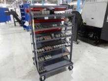 2-SIDED ROLLING TOOL CART W/SOFT JAWS, SPINDLE TUBES, ETC.