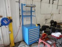 NU-ERA 7-DRAWER ROLLING TOOL CABINET & UPPER SHELF, W/AIR TOOLS, ABRASIVES, ETC.
