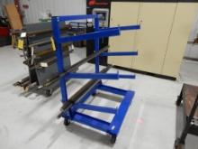 ROLLING BAR RACK, 1-SIDED, ADJ. ARMS, W/MISC BAR STOCK