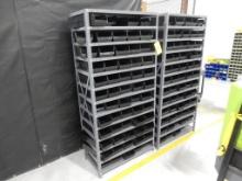 LOT (2) ADJ. METAL SHELVES W/PLASTIC BIN BOXES