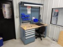 30" X 60" WOOD TOP WORK BENCH W/4-DRAWER TOOL CABINET & LIGHTED BACK SHELF