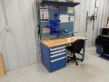 30" X 60" WOOD TOP WORK BENCH W/4-DRAWER TOOL CABINET & LIGHTED BACK SHELF