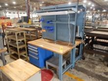 ROUSSEAU 30" X 60" WOOD TOP WORK BENCH W/4-DRAWER CABINET & PEGBOARD RACK