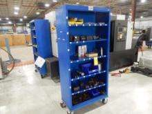BLUE ROLLING SHELF & CONTENTS W/TOOL HOLDERS