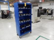 BLUE ROLLING SHELF & CONTENTS W/ SOFT JAWS
