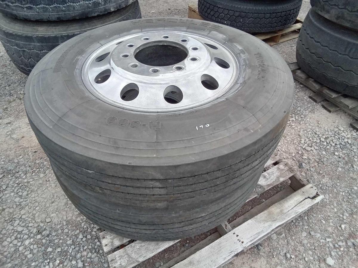 11R24.5 TIRES W/RIMS 2 EACH
