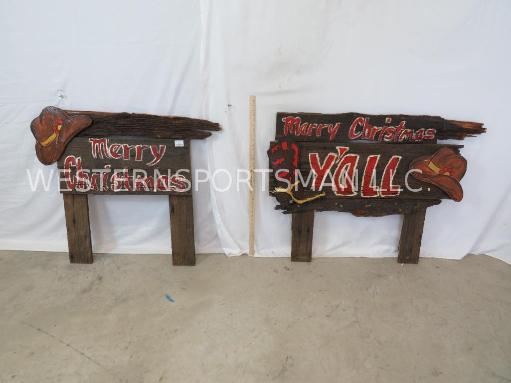 2 HAND PAINTED WOODEN MERRY CHRISTMAS SIGNS (2x$)