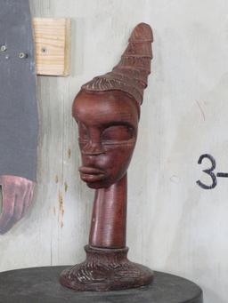 Carved Wood African Lady Head signed "Thermez" AFRICAN DECOR