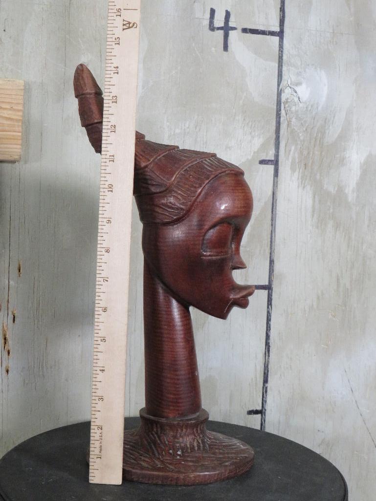 Carved Wood African Lady Head signed "Thermez" AFRICAN DECOR