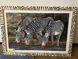 Zebra print, " Afternoon Relief" Beautiful colors, 39 1/4 inches long x 27 1/4 inches wide