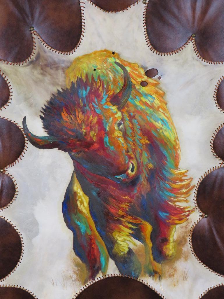 Original ?American Bison? 46 ...? X 55 ...? Oil paint and gold leaf on deer skin parchment