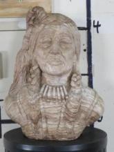 Plaster Bust of American Indian (has stone appearance) no visible makers mark DECOR