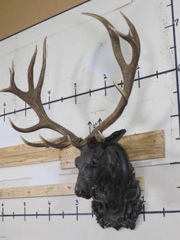 Beautiful Red Stag Art Piece w/Real Removable Stag Antlers, Stag Head has Bronze Appearance