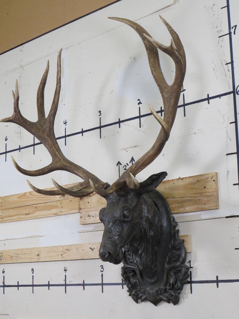 Beautiful Red Stag Art Piece w/Real Removable Stag Antlers, Stag Head has Bronze Appearance