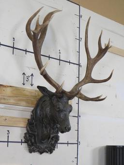 Beautiful Red Stag Art Piece w/Real Removable Stag Antlers, Stag Head has Bronze Appearance