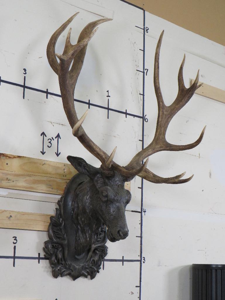 Beautiful Red Stag Art Piece w/Real Removable Stag Antlers, Stag Head has Bronze Appearance