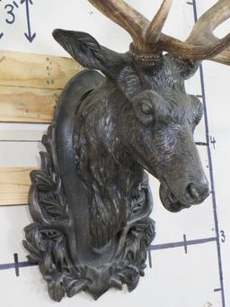 Beautiful Red Stag Art Piece w/Real Removable Stag Antlers, Stag Head has Bronze Appearance