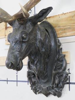 Beautiful Red Stag Art Piece w/Real Removable Stag Antlers, Stag Head has Bronze Appearance