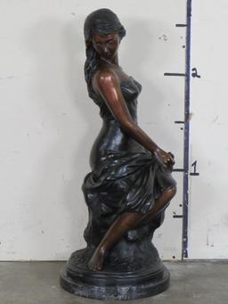 XXL Beautiful Bronze Statue on Marble Base of a Sitting Lady in 19th Century BRONZE ART