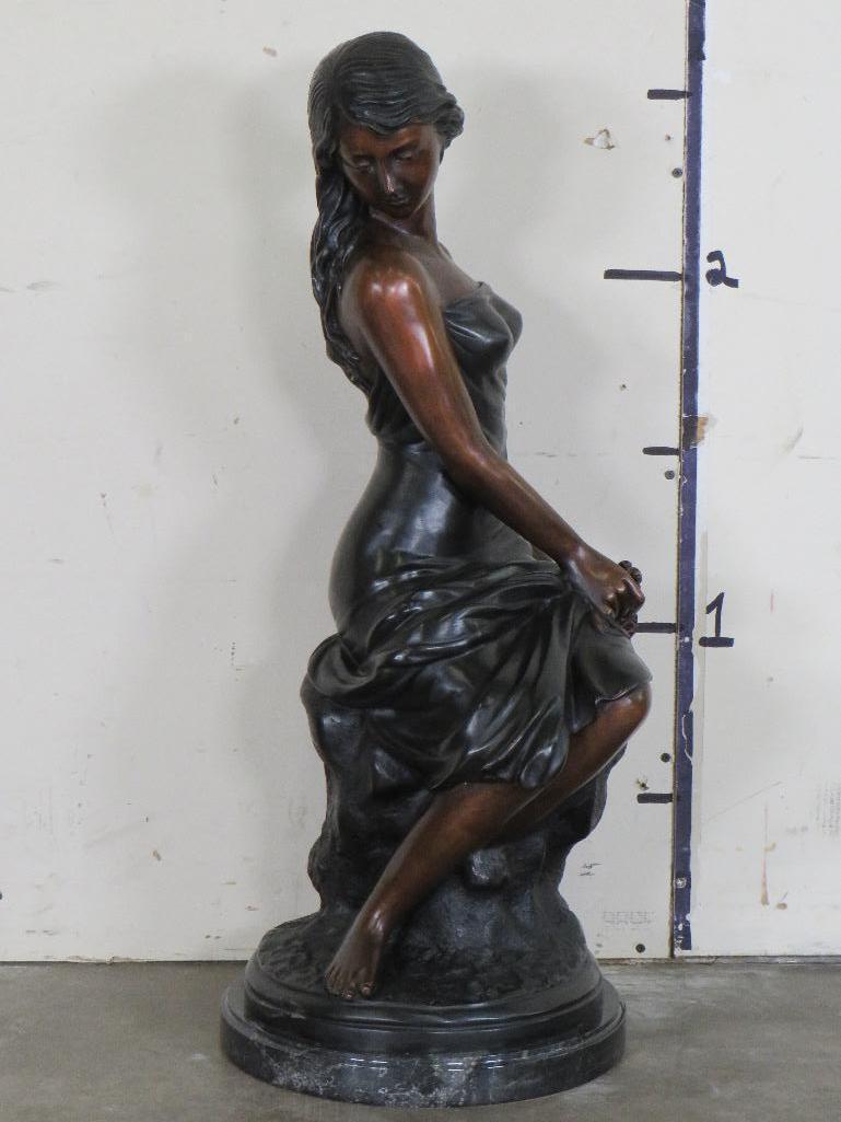 XXL Beautiful Bronze Statue on Marble Base of a Sitting Lady in 19th Century BRONZE ART