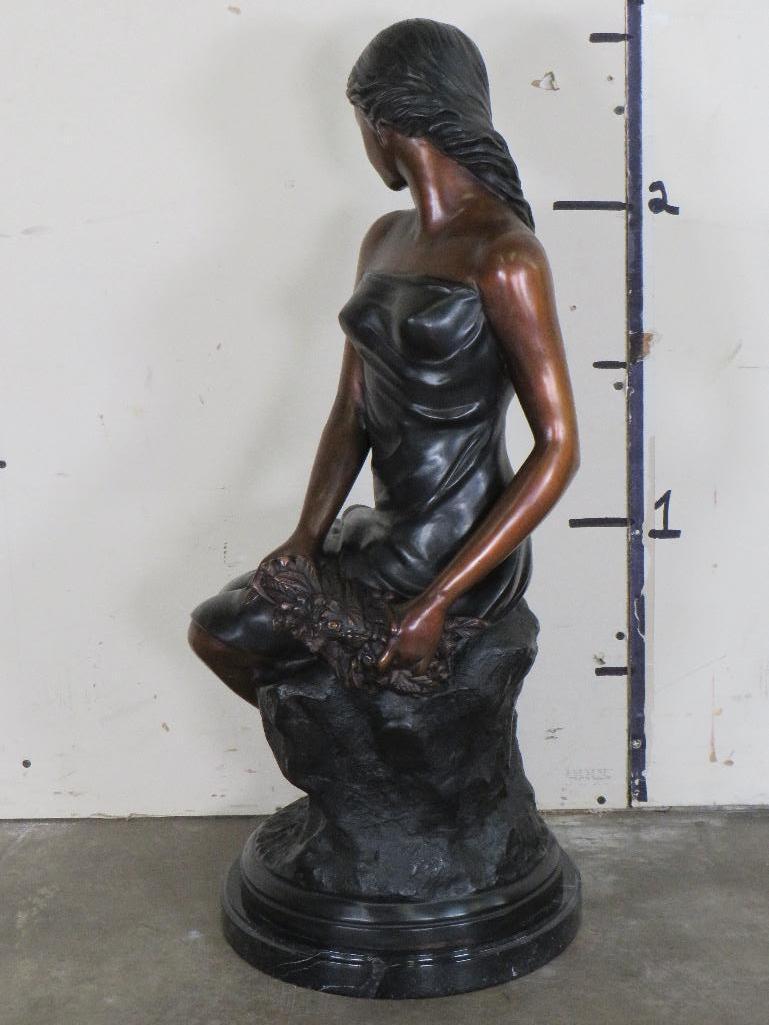 XXL Beautiful Bronze Statue on Marble Base of a Sitting Lady in 19th Century BRONZE ART