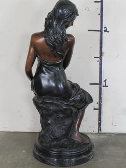 XXL Beautiful Bronze Statue on Marble Base of a Sitting Lady in 19th Century BRONZE ART