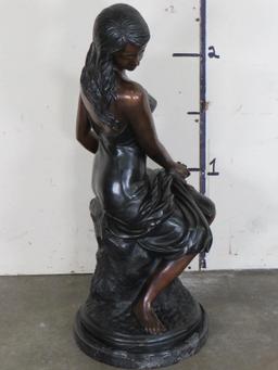 XXL Beautiful Bronze Statue on Marble Base of a Sitting Lady in 19th Century BRONZE ART