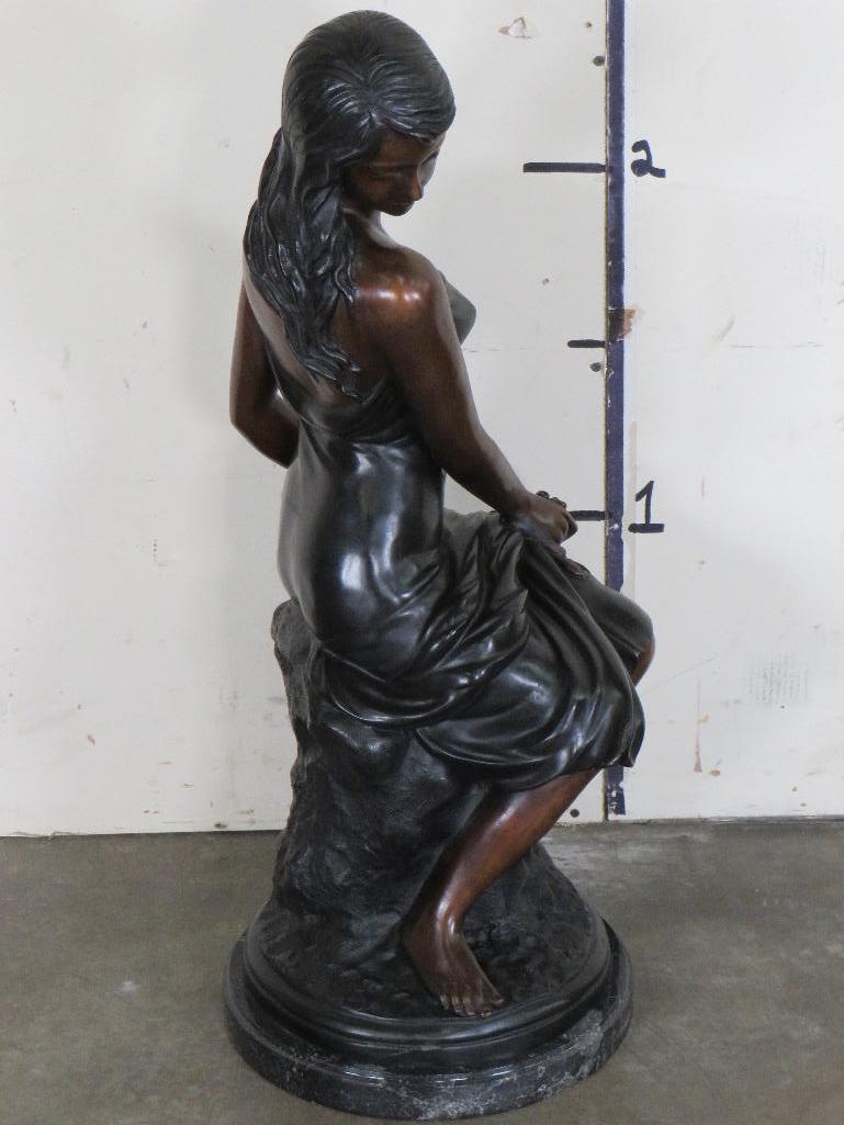 XXL Beautiful Bronze Statue on Marble Base of a Sitting Lady in 19th Century BRONZE ART