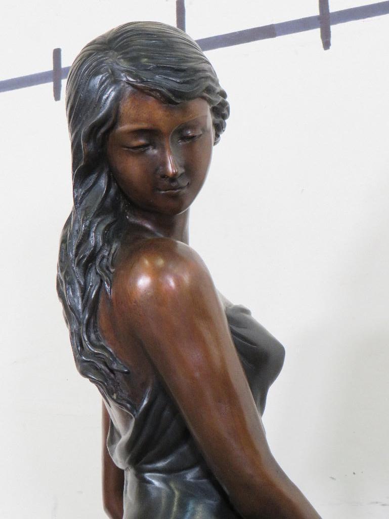 XXL Beautiful Bronze Statue on Marble Base of a Sitting Lady in 19th Century BRONZE ART