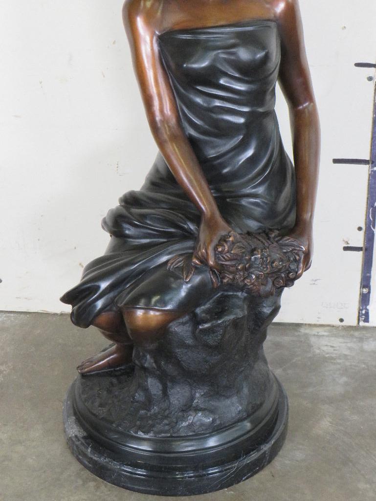 XXL Beautiful Bronze Statue on Marble Base of a Sitting Lady in 19th Century BRONZE ART