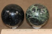 (1) BLACK TOURMALINE Sphere and (1) GREEN APATITE Sphere (ONE$)
