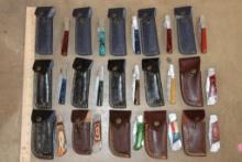 (15) *New* Damascus Steel Folding Pocket KNIVES with Leather Cases (ONE$)