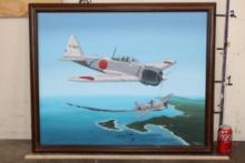 Original Oil Painting "Zero Pilot" signed by artist Raymond Waddy and signed by Pilot Saburo Sakai
