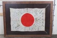 Original WW2 Japanese Silk Yosegaki Hinomaru "Good Luck" Flag signed from the 1940s