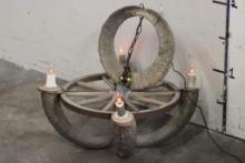 Wagon Wheel CHANDELIER with AOUDAD and MOUFLON Horns
