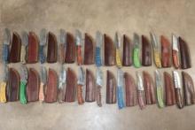 (20) *Brand New* Fixed Blade Damascus Steel KNIVES with Leather Sheaths (ONE$)