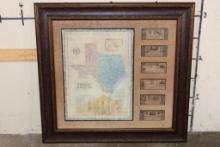 Big Reproduction "Republic of Texas/Alamo" Map and 6 Reproduction Texas Currency Notes