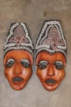 (2) Hand-carved and Hand-painted Indonesian MASKS (ONE$)