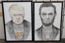(2) Large Art Print Posters of American Presidents Donald Trump and Abraham Lincoln (ONE$)