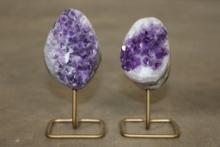 (2) Natural AMETHYST Crystal Clusters on Metal Stands (ONE$)
