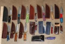 (15) *New* Damascus Steel Knives with Leather Sheaths (ONE$)