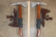 (2) Steel Blade Contemporary Viking Style Battle Axes with Leather Sheaths (ONE$)
