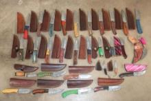 (30) *New* Damascus Steel Fixed Blade KNIVES with Leather Sheaths (ONE$)
