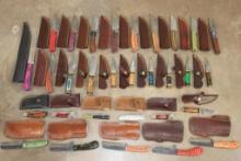 (31) *New* Damascus Steel and Carbon Steel KNIVES with Leather Sheaths (ONE$)